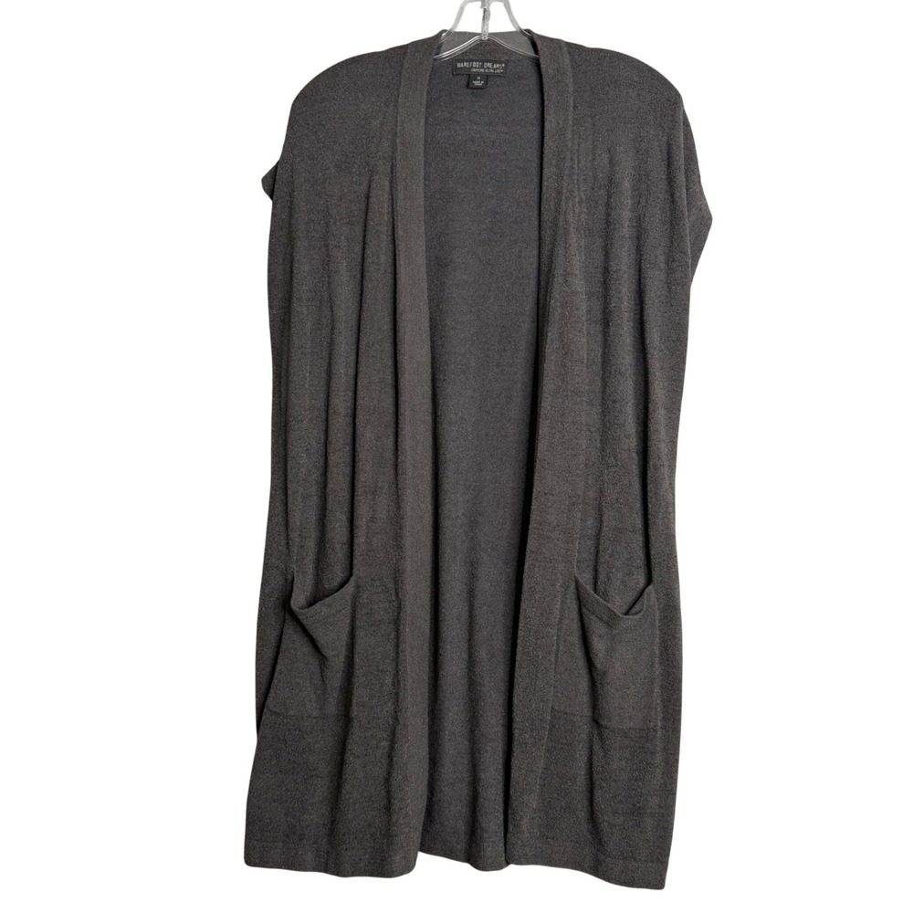 Barefoot Dreams Cozychic Ultra Light Sleevless Long Cardigan Womens M Charcoal